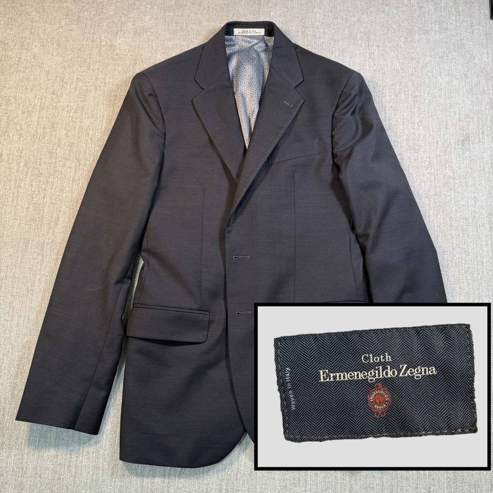 Ermengildo Zegna Joseph Abboud 38R Sport Coat Black 100% Italy Wool Made in USA